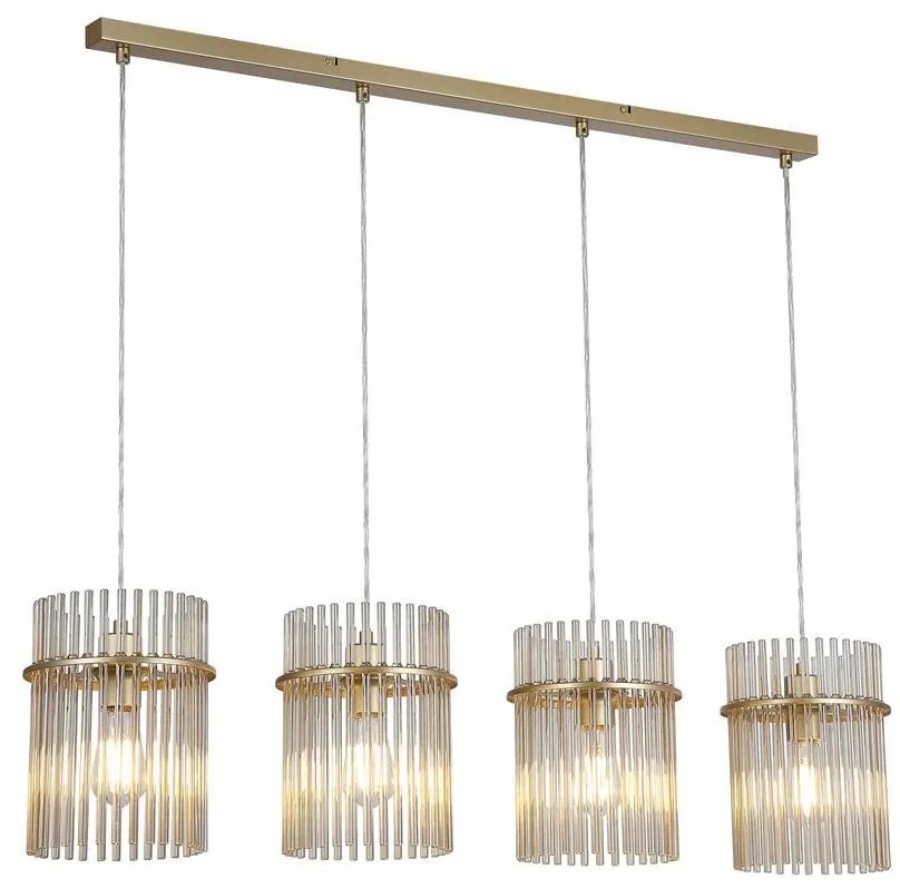 Lustra suspendata metal auriu, tije din sticla Swizzle 4L