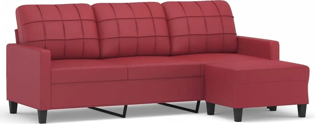 vidaXL Canapea cu 3 locuri și taburet, roșu vin 180 cm piele ecologică