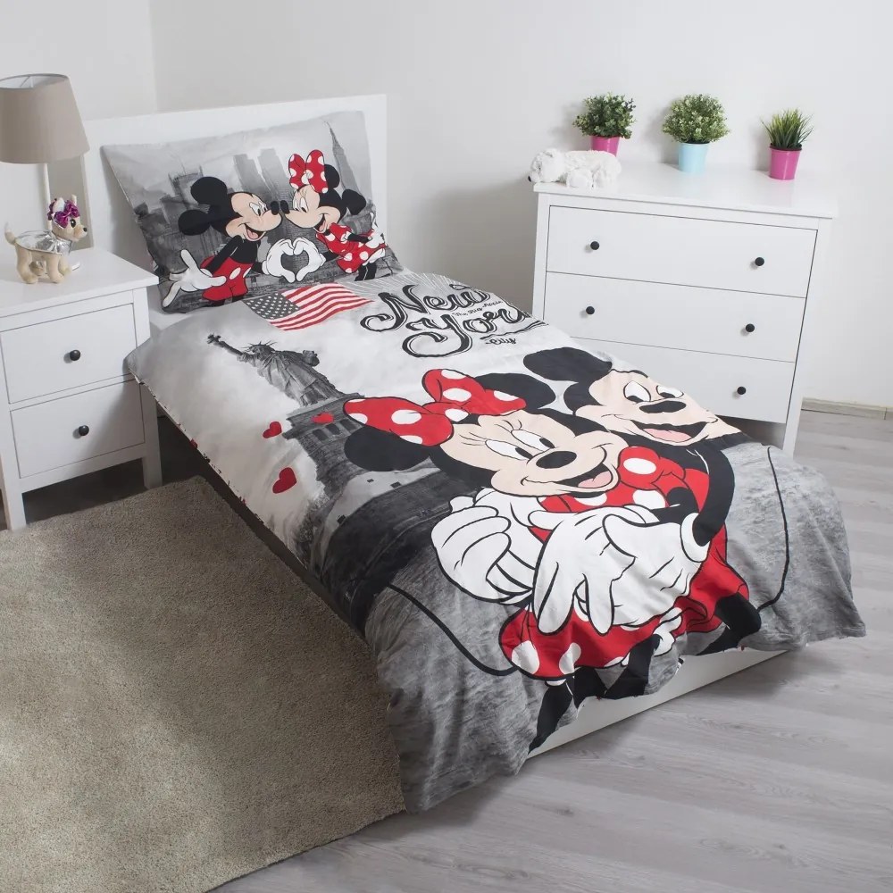 Disney Mickey Set de lenjerie Minnie New York 140×200cm, 60×80 cm