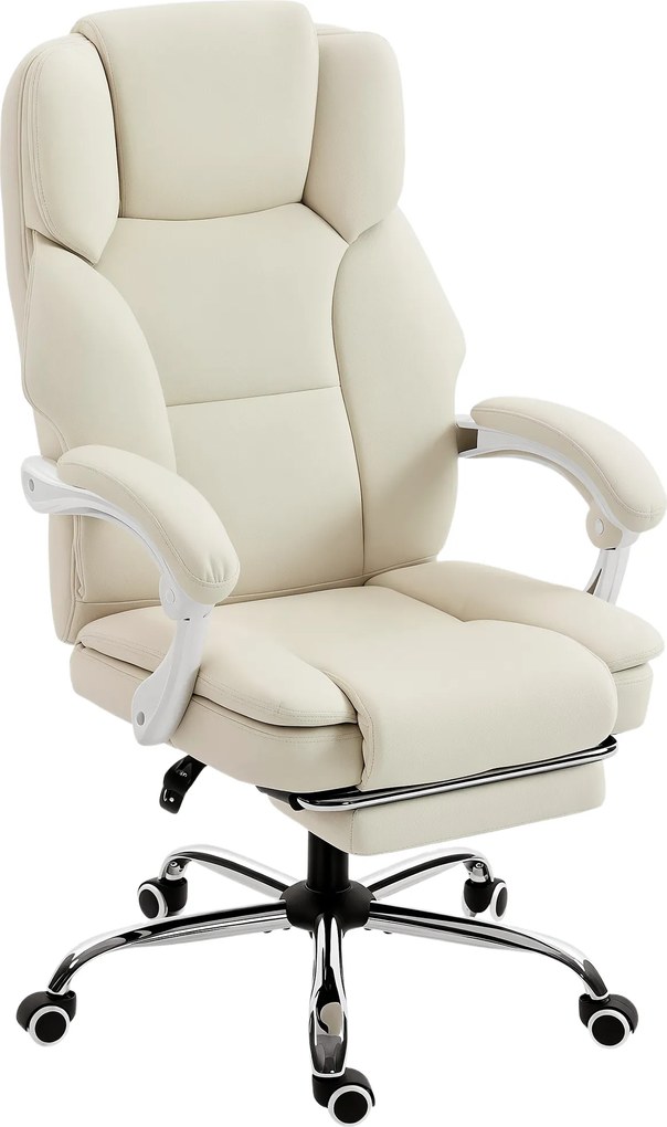 HOMCOM Scaun de birou ergonomic, fotoliu de birou cu spătar înclinat, înălțime reglabilă, 64x73x112-120cm, bej | Aosom Romania