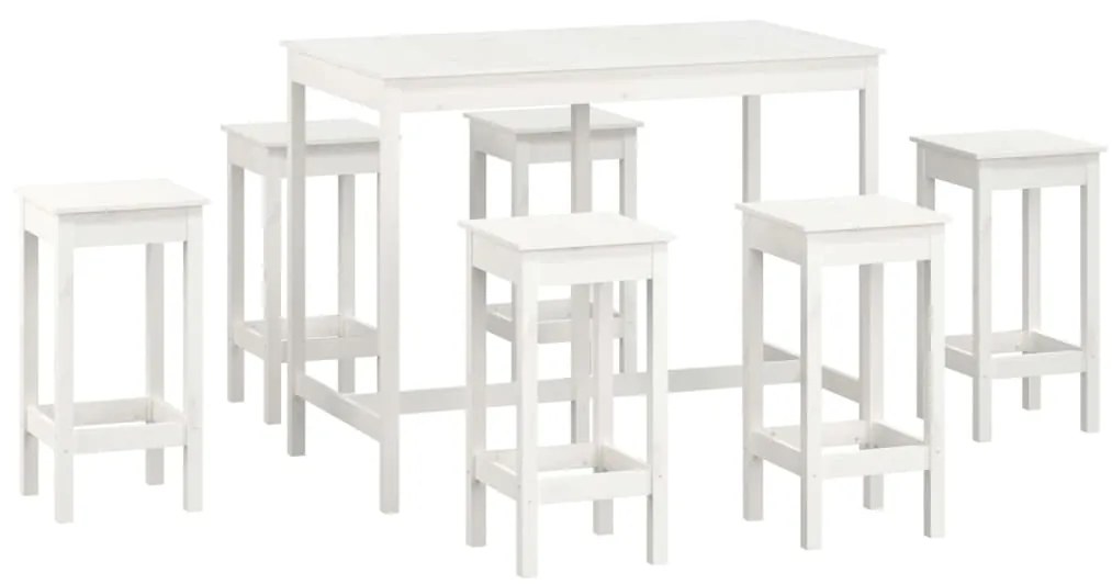 3124708 vidaXL Set mobilier de bar, 7 piese, alb, lemn masiv de pin