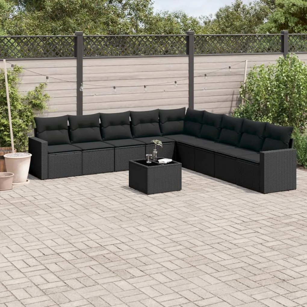 vidaXL Set canapele de grădină cu perne, 10 piese, negru, poliratan