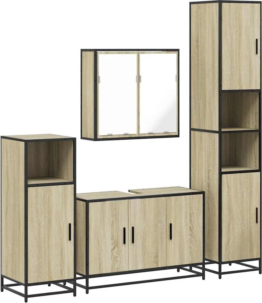 vidaXL Set de mobilier de baie din 4 piese din lemn de stejar Sonoma