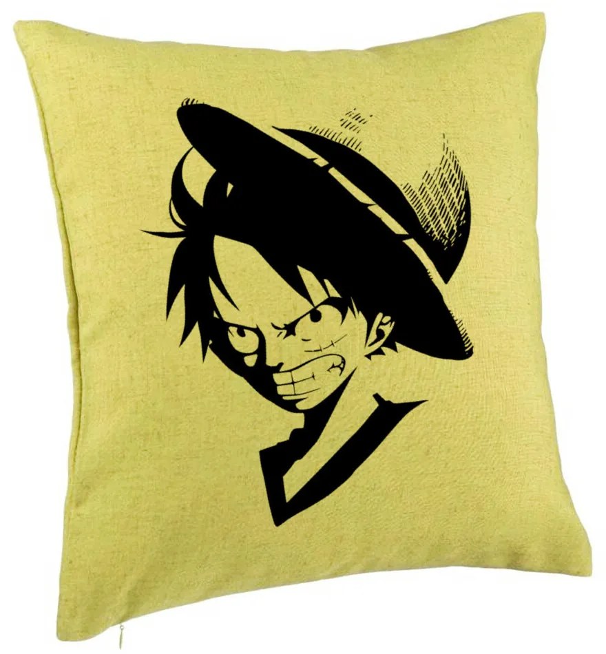 Perna Decorativa cu One piece Luffy Black, 40x40 cm, Verde, Husa Detasabila, Burduf