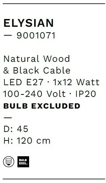 Lustra/Pendul lemn natural, ELYSIAN, D 45cm