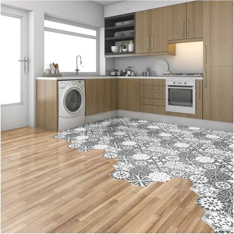 Set 10 autocolante impermeabile și anti-alunecare pentru podea Ambiance Hexagons Rosito, 20 x 18 cm