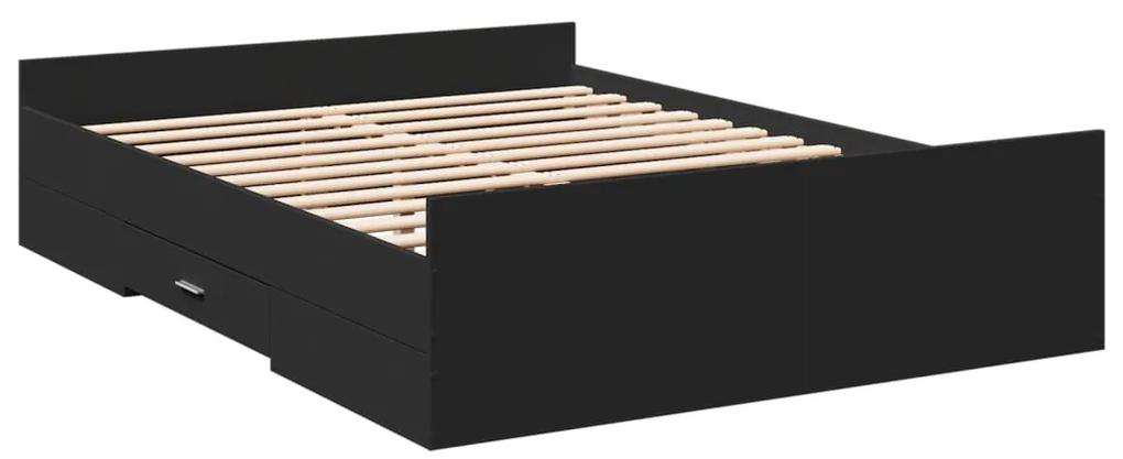 3280308 vidaXL Cadru de pat cu sertare, negru, 140x190 cm, lemn prelucrat