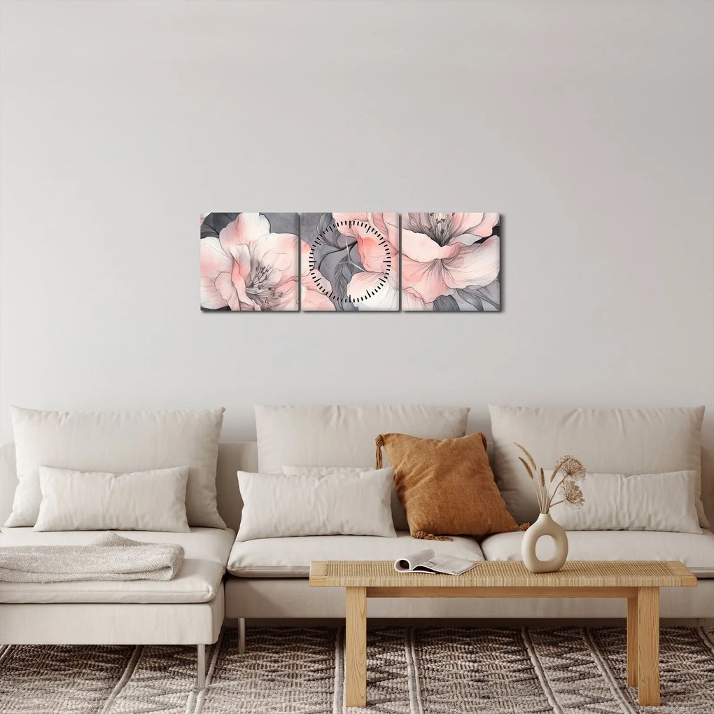 Tablou - Schiță de flori (cu ceas) (90x30 cm)