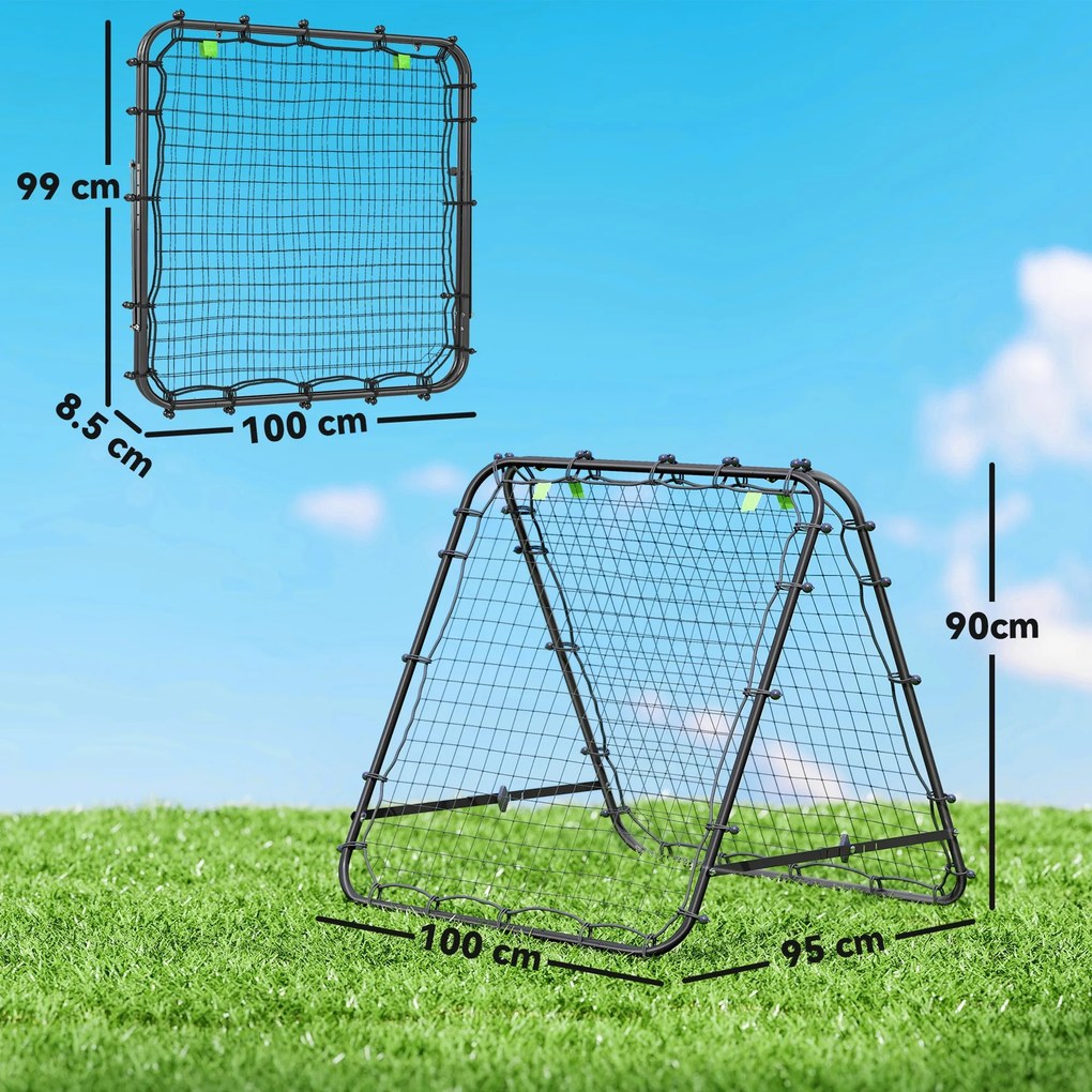 HOMCOM Plasa de fotbal pliabila din PE si oțel, cu unghi reglabil si cuie, 100x95x90 cm, albastru | Aosom Romania