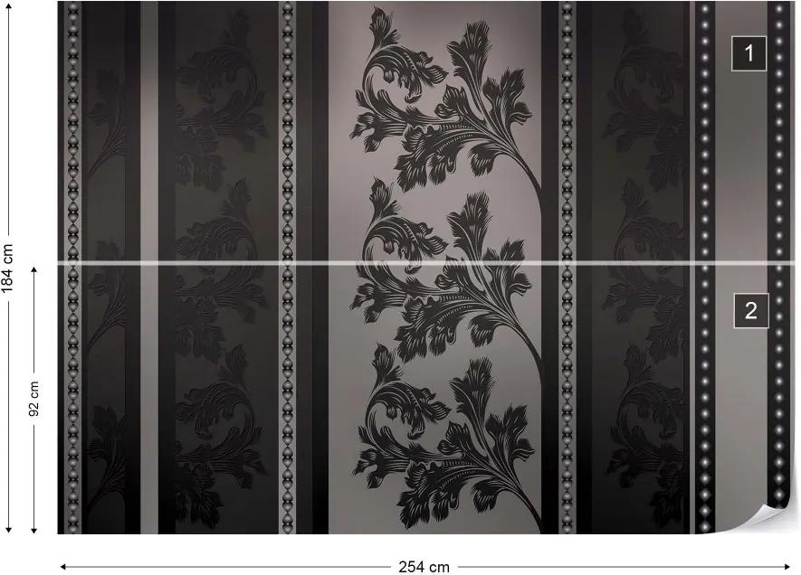 GLIX Fototapet - Floral Design Black And Grey Vliesová tapeta  - 254x184 cm