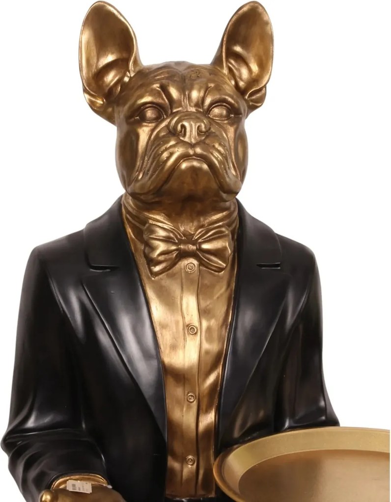 Statuetă decorativă din polirășină, negru, câine majordom cu tavă, 162 x 54 x 53 cm, „Alfred”