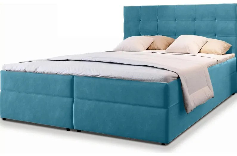 Pat tapițat boxspring GLORIEN VELVET 140x200 cm albastru Saltea: Matrace Bonell pružinová