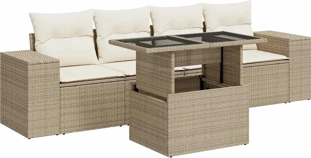 vidaXL Set canapele de grădină cu perne, 5 piese, bej, poliratan