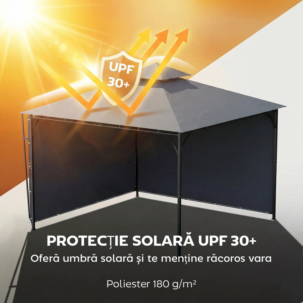 Outsunny Foișor de Grădină 3.2x3.2 m cu Acoperiș Extensibil, Foișor de Exterior cu Acoperiș Dublu Ventilat, Găuri de Drenaj, Cadru Metalic, pentru Grădină, Balcon, Petreceri, Terasă, UV30+, Gri Închis | Aosom Romania