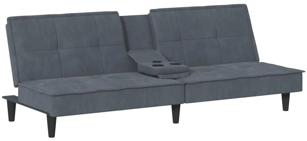 351921 vidaXL Canapea extensibilă cu suporturi de pahar, gri închis, catifea