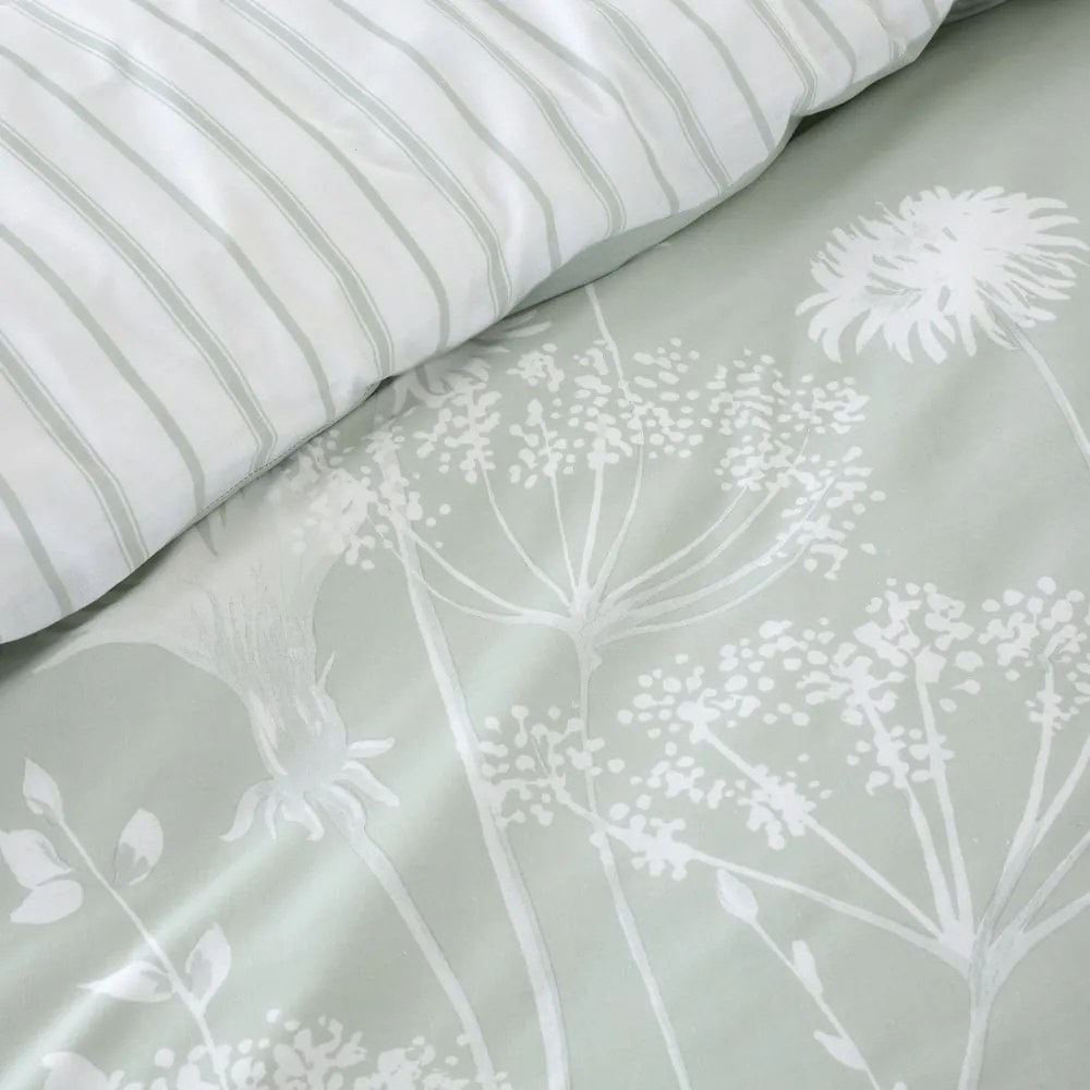 Lenjerie de pat Catherine Lansfield Meadowsweet Floral, 200 x 200 cm, alb - verde