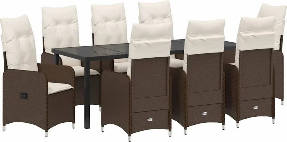 vidaXL Set de masă pentru grădină cu pernă 9 pcs Maro poliratan