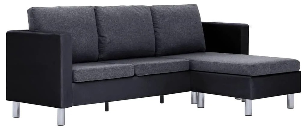 282205 vidaXL Canapea cu 3 locuri cu perne, negru, piele ecologică