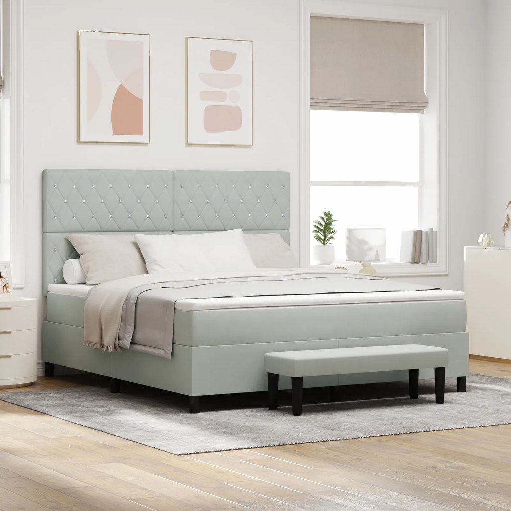vidaXL Pat cu arcuri cu saltea Gri deschis 180 x 200 cm Catifea