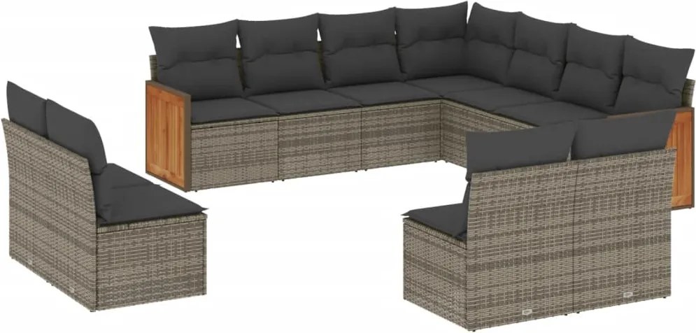 vidaXL Set canapele de grădină cu perne, 11 piese, gri, poliratan