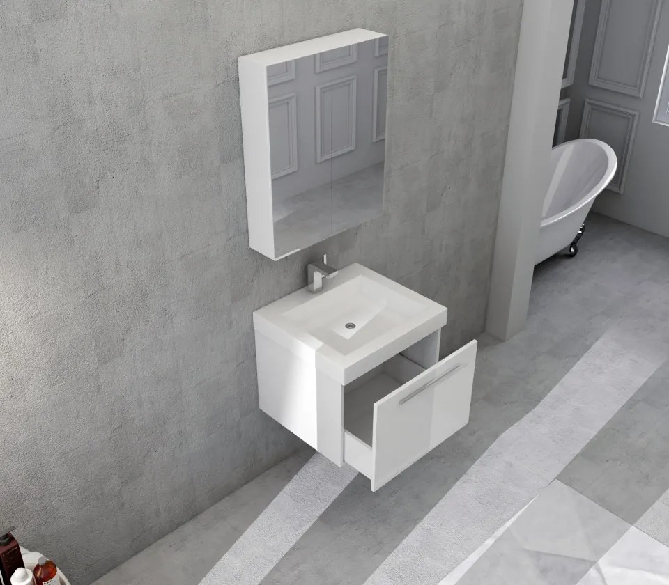 Set 2 piese mobilier pentru baie, alb, 50 cm