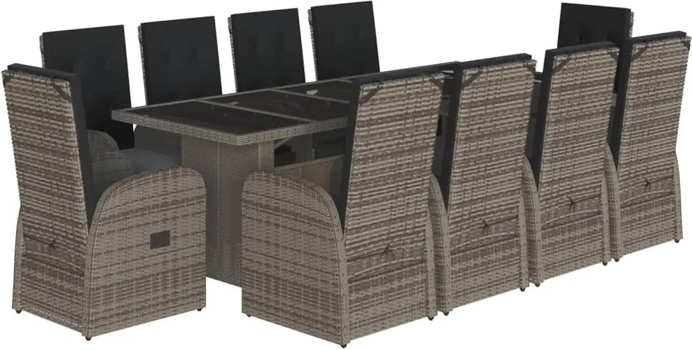 vidaXL Set mobilier de grădină cu perne, 11 piese, gri, poliratan