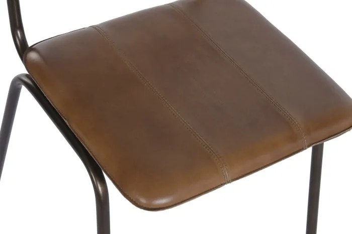 Scaun dining vintage din piele maro și metal, spătar din piele de vacă, 46 x 52 x 78 cm, „Dakota"