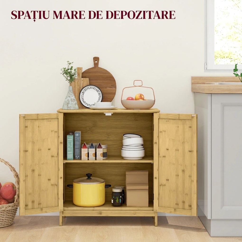 HOMCOM Comodă în Stil Boho din Rattan și Bambus, Dulap cu 2 Uși și Raft Interior, 60x27x67.5 cm, Lemn Natural | Aosom Romania