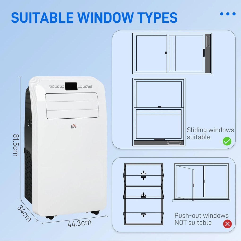 HOMCOM Aparat de Aer Condiționat Portabil cu Temporizator, 3 Moduri și 3 Viteze, Aer Condiționat din Plastic, 44.3x34x81.5 cm, Alb | Aosom Romania