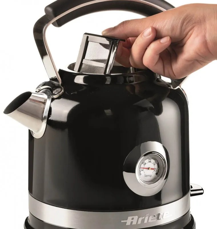 Cana electrica Ariete MODERNA 2854/02, 2000W, 1.7 L, Timer, 360° rotire, Filtru detasabil, Negru