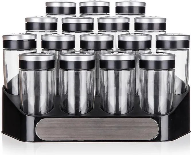 BANQUET Set recipiente mirodenii ALTIMA cu suport negru, 17 piese
