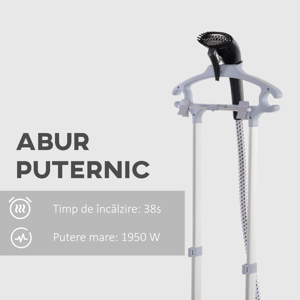 HOMCOM Aparat de Călcat Vertical cu Aburi, Fier de Călcat de 2L, Putere 1950W cu 2 Tije Portabil, 35x25x23cm | Aosom Romania