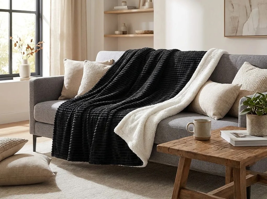 Patura imitatie de miel BRICKY, neagra Dimensiune: 150 x 200 cm