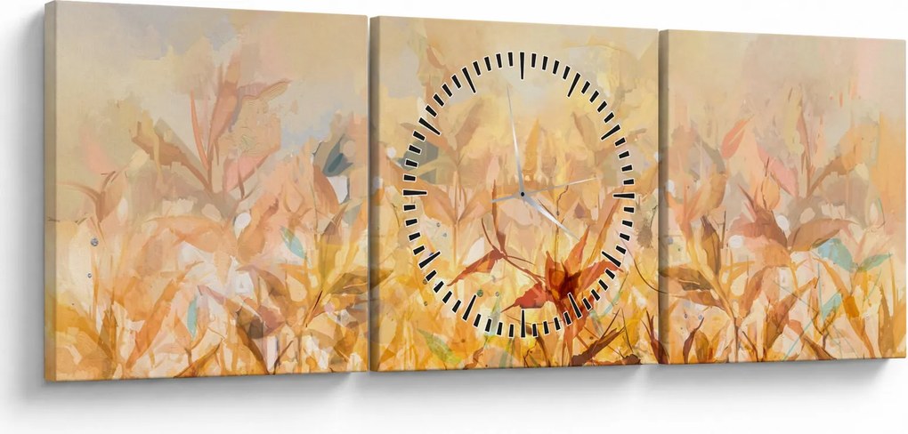 Tablou - Frunze în culori de toamnă, pictură în ulei (cu ceas) (90x30 cm)