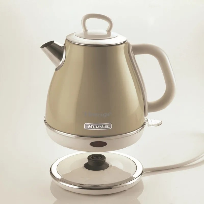 Cana electrica Ariete VINTAGE 2868/03, 1630W, 1 L, Corp metalic, Fierbere rapida, Baza fara fir, Bej