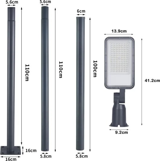 Lampă LED de exterior Brilagi URBANLIGHT, cu stâlp și cablu de 3 m, 50W/230V, antracit, IP65