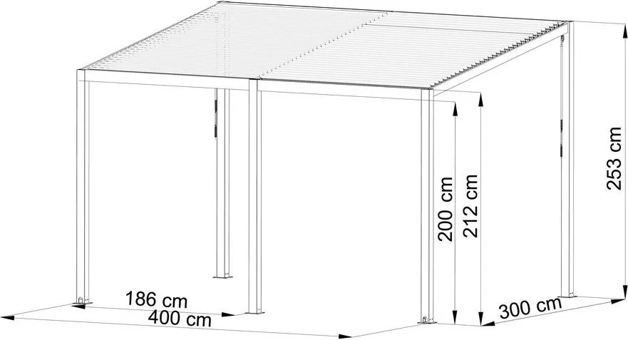 Pergolă bioclimatică cu acoperiș înclinat și lamele 3 x 4 M