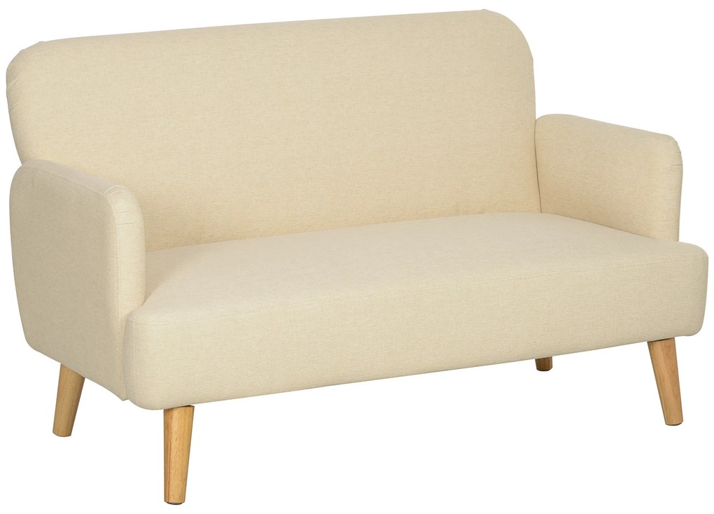 HOMCOM Canapea de două locuri, compactă, material prietenos cu pielea, până la 240 kg, 130x74x79 cm, alb crem | Aosom Romania