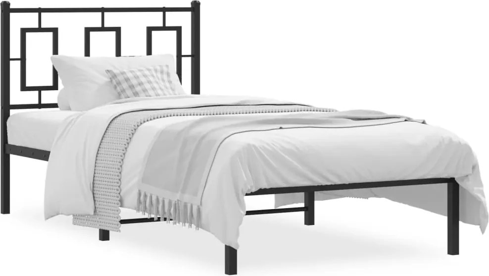 vidaXL Cadru de pat metalic cu tăblie, negru, 90x190 cm