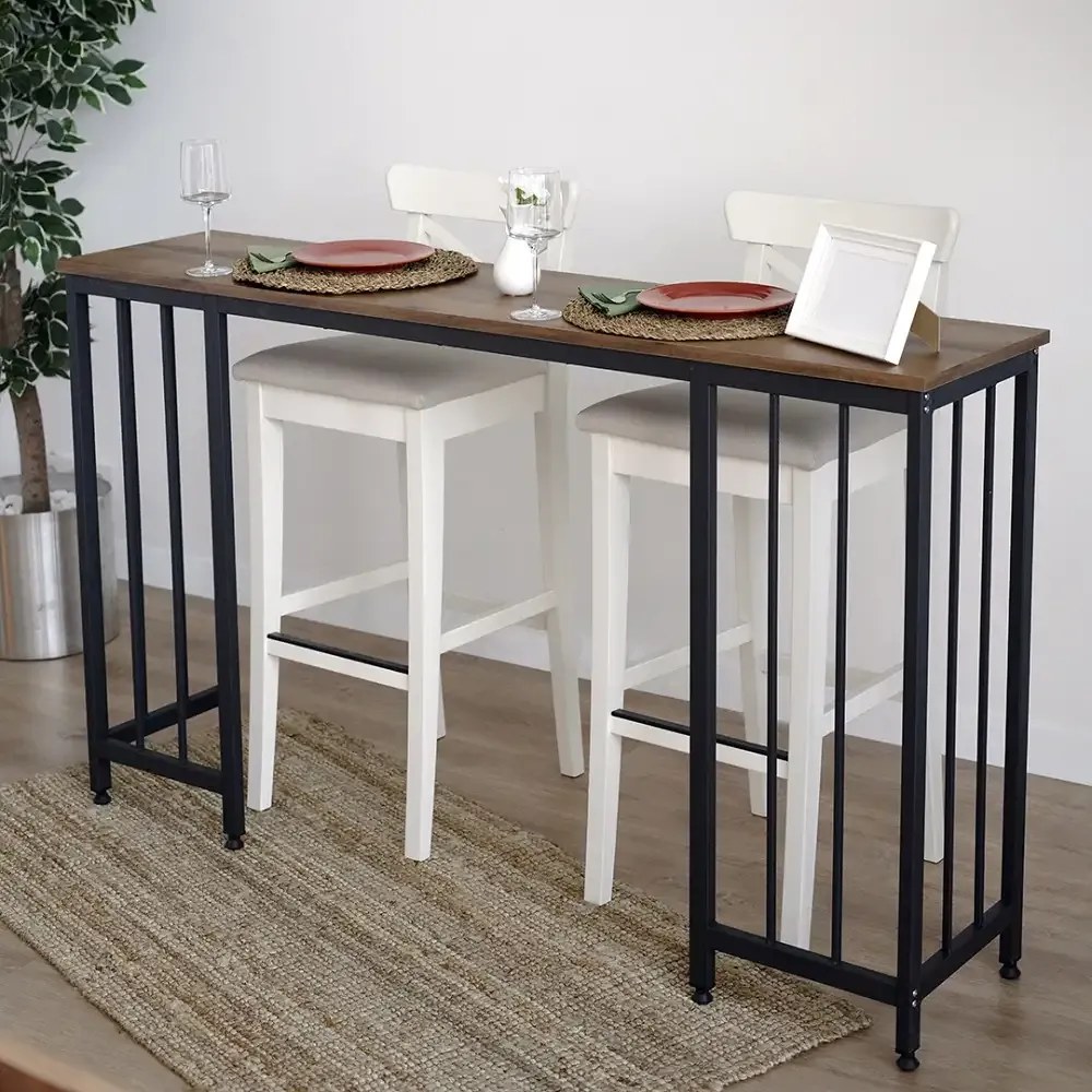 Masa Bucătărie Tip Bar, Auriu &amp; Negru, 150x35x90 cm