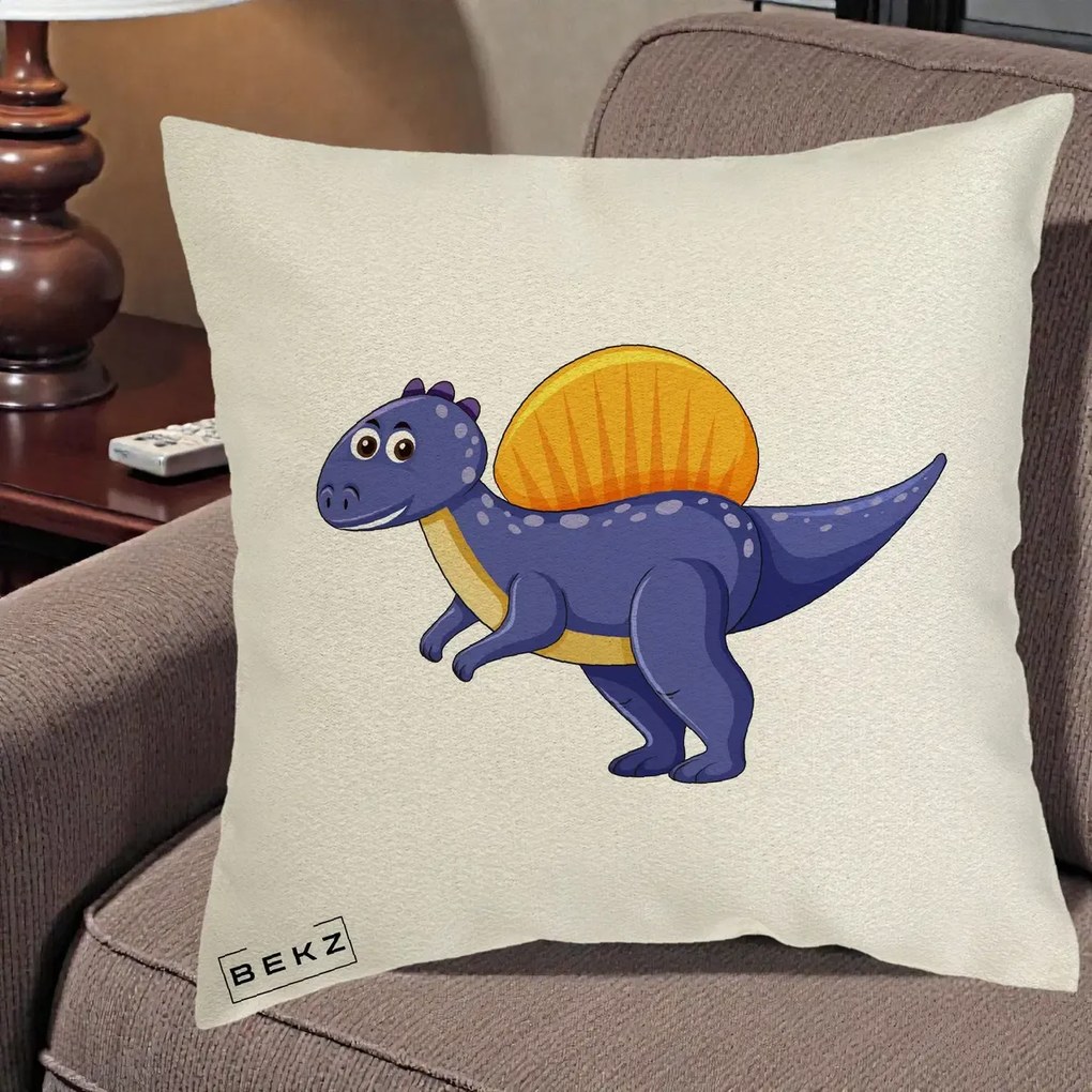 Perna Decorativa Spinozaur Kawaii, 40x40 cm, Ecru, Husa Detasabila, Perna Inclusa, BEKZ®