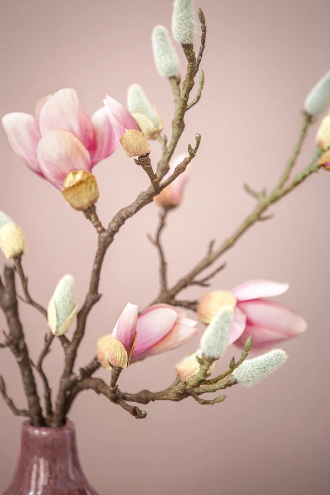 Crenguta flori artificiale Magnolia, Fibre artificiale, Roz, 101 cm