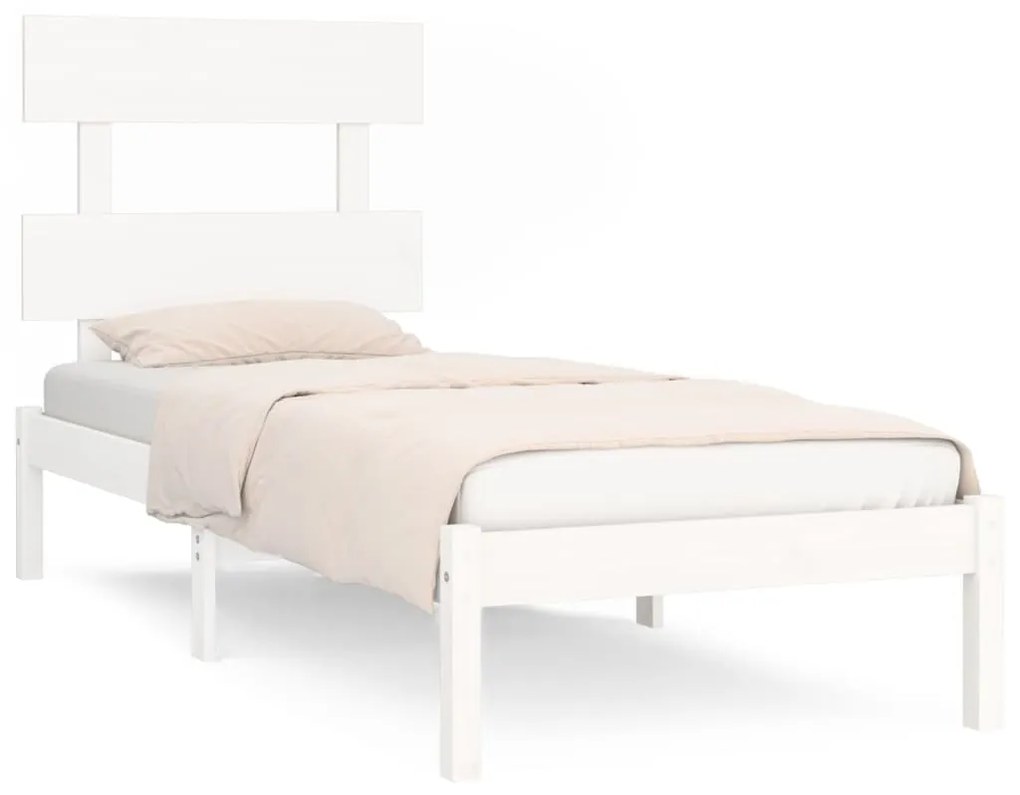 3104634 vidaXL Cadru de pat Small Single 2FT6, alb, 75x190 cm, lemn masiv