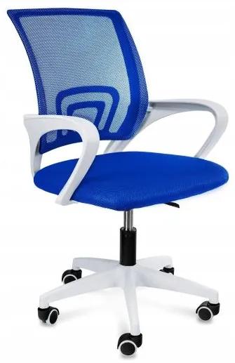 Scaun de birou, rotativ, cu plasa, cotiere, alb si albastru, 54x54x95 cm
