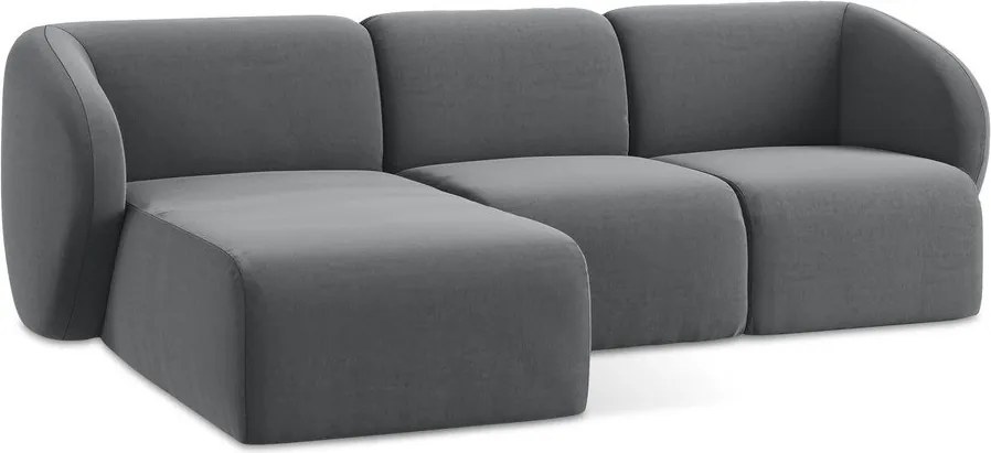 Colțar gri cu tapițerie din catifea (cu colț pe partea stângă/cu șezlong) Lani – Makamii