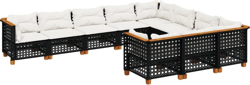 vidaXL Set canapele de grădină cu perne, 10 piese, negru, poliratan