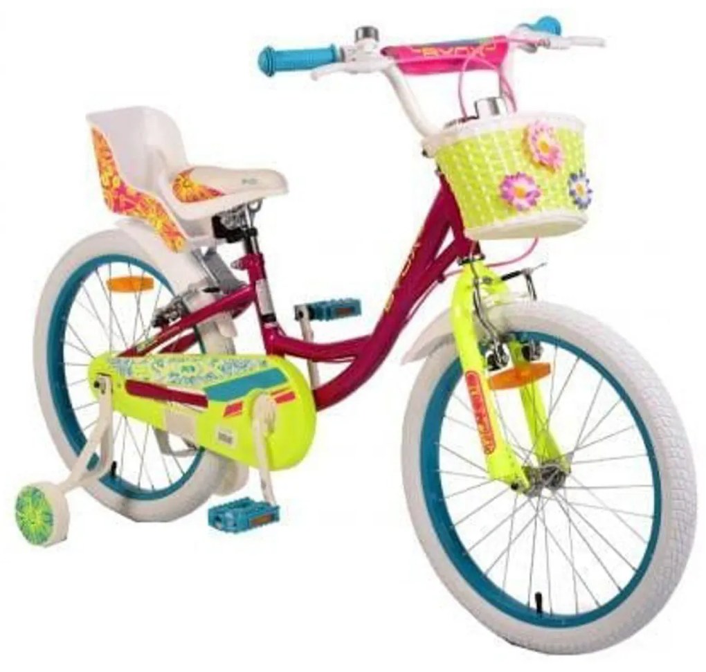 Bicicleta pentru copii NOVOKIDS Fashion Bike, roti 20" inch, maxim 40 kg, cadru din otel, roti ajutatoare detasabile, ghidon reglabil pe inaltime, Mov