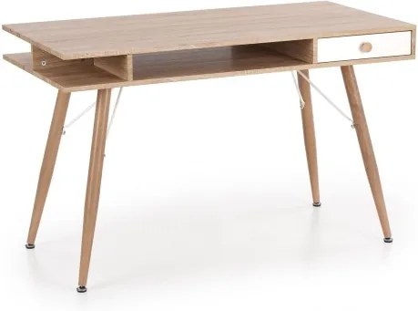 Masa de birou din MDF si metal, cu 1 sertar B-34 Stejar Sonoma / Alb, L120xl60xH75 cm