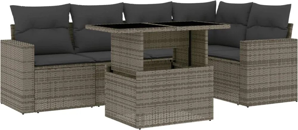 vidaXL Set mobilier grădină cu perne, 6 piese, gri, poliratan