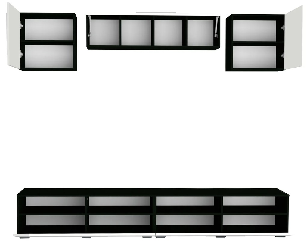 Living haaus Haga V16, Alb Lucios/Negru, MDF, L 240 cm